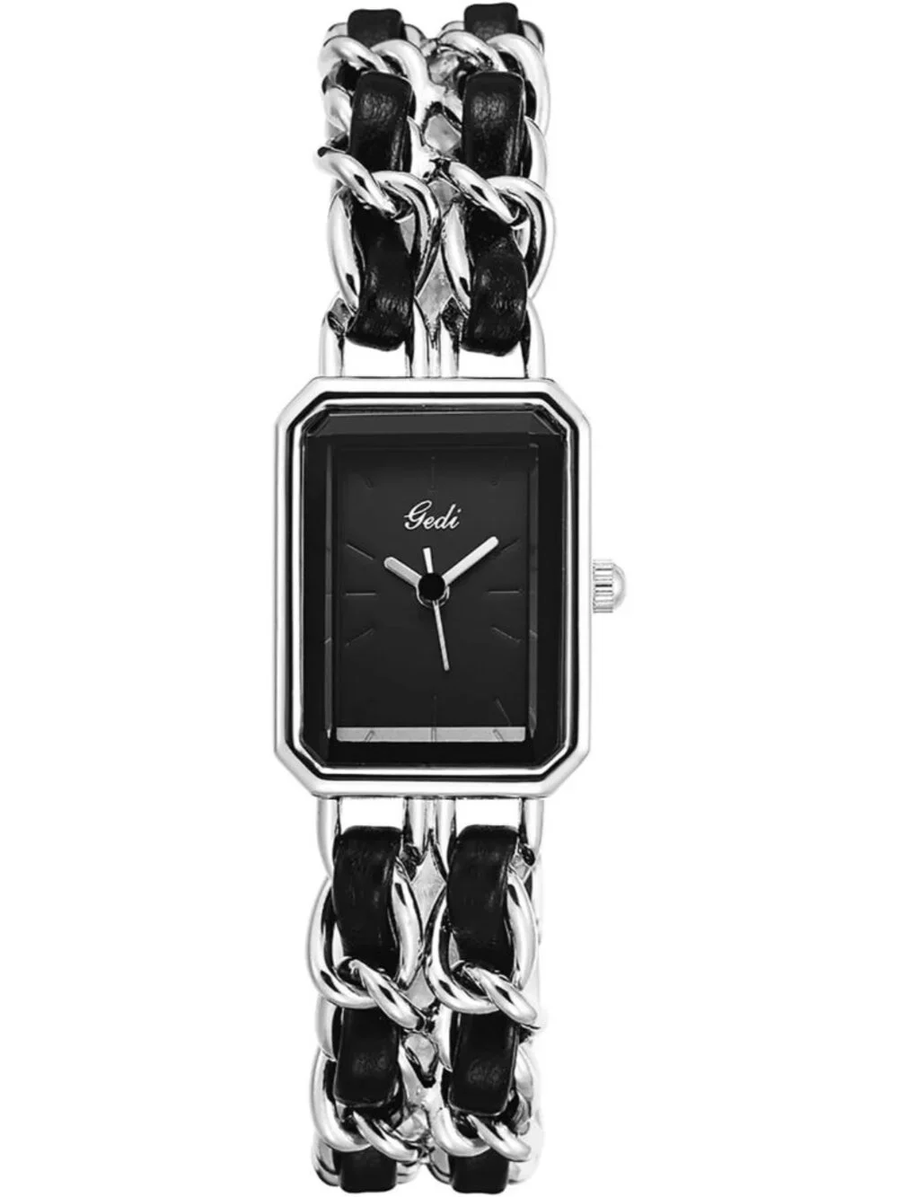Women's Silver Square Adjustable Chain Braid Band Quartz Retro Wrist Watches